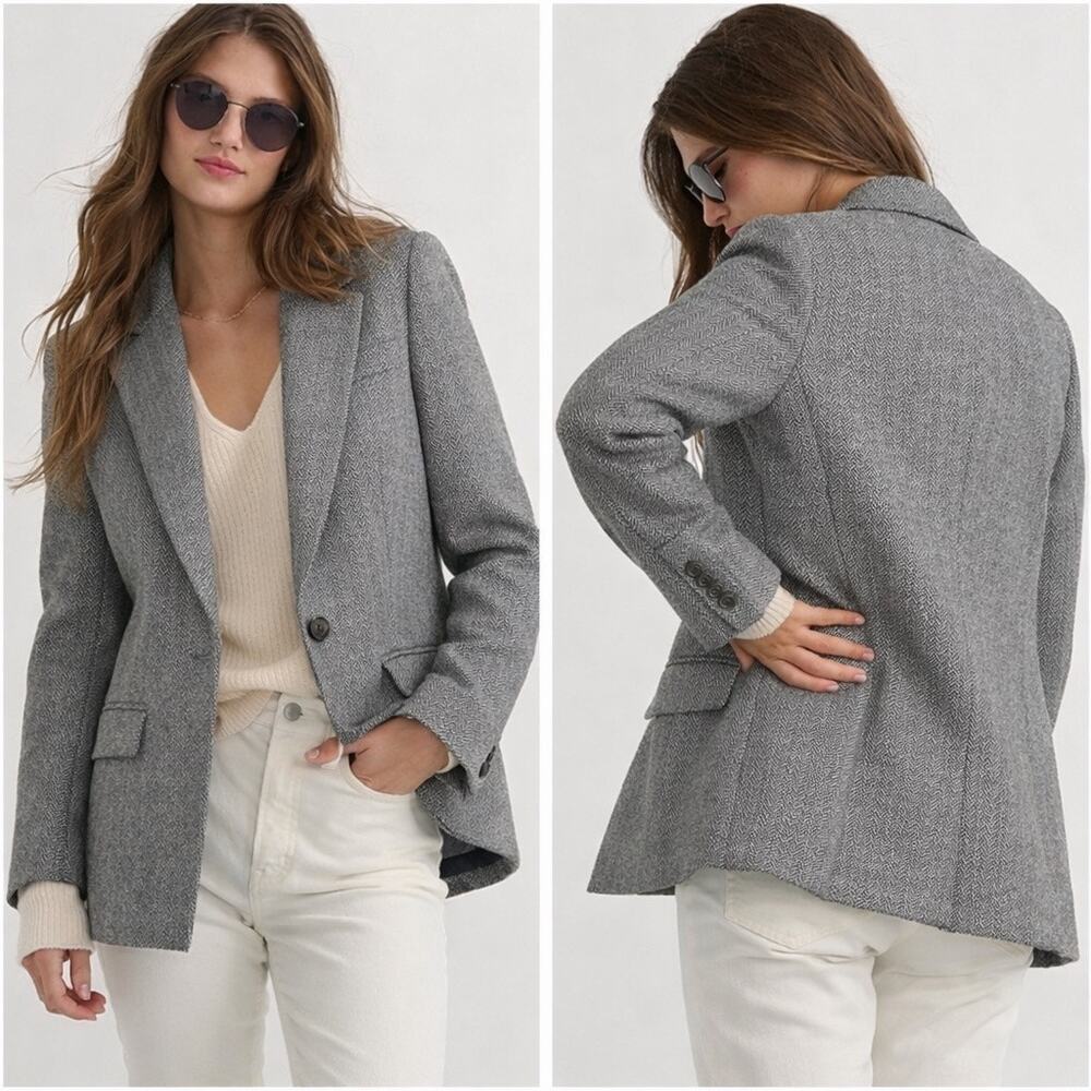 J.Crew Willa Herringbone Wool Blend Blazer Gray Size 6 Office Minimalist